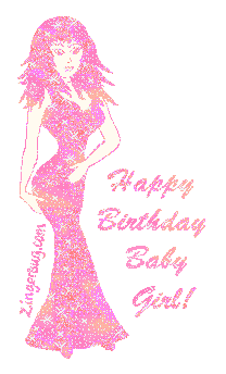 Click here to browse our collection of Happy Birthday girls and dolls. This glitter graphic features a pink sexy girl with the comment: Happy Birthday Baby Girl!