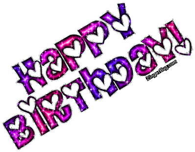 Purple on Glitter Graphic Comment  Happy Birthday Pink Purple Glitter Heart Text