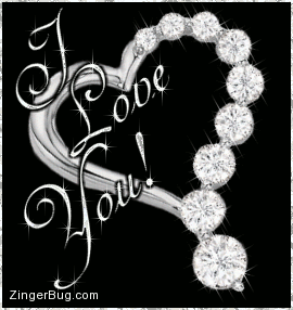 Click to get the codes for this image. This beautiful glitter graphic features a silver heart with sparkling diamonds. The comment reads: I Love You!