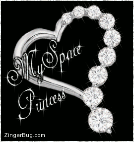 Click to get the codes for this image. This beautiful glitter graphic features a silver heart with sparkling diamonds. The comment reads: MySpace Princess