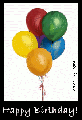 Click here for MySpace Happy Birthday comments. This graphic features animated birthday balloons and reads: Happy Birthday!