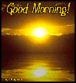 Greet the sun with a smile with these Good Morning MySpace comments. This graphic features a sunrise reflected in an animated ocean. The comment reads: Good Morning!