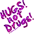 Click here to get Glitter Words, Phrases & Expressions. Express yourself with these random words & sayings! This pink glitter graphic read: Hugs not Drugs!