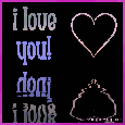 This graphic features a 3D heart and lettering that read: I Love You! Click ehre to get more I Love You MySpace Comments.
