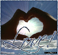 Click for MySpace Love and Romance comments. This graphic features 2 hands making a heart and reads: Love!