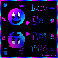 Click for Luv Ya MySpace comments. This graphic features a purple and blue smiley face reflected in an animated pool and reads: Luv Ya!