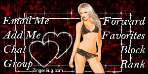 Click to get the codes for this image. This MySpace Contact Table (Contact Box) features a glitter graphic of a sexy girl wearing black lingerie with glitter hearts in the background.
