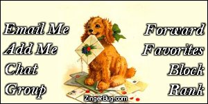Click to get the codes for this image. This MySpace Contact Table (Contact Box) features a vintage painting of a cute cocker spanial puppy holding a piece of mail.