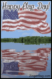 Click to get the codes for this image. This graphic features an animated waving American flag flying over a lake. The flag is reflected in an animated lake. The comment reads: Happy Flag Day!
