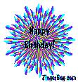 Click here to browse our entire seclection of Happy Birthday starbursts and suns. This graphic features a psychedelic starburst with wild changing colors. The comment reads: Happy Birthday!