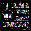 Click here to browse our entire selection of Happy Birthday comments featuring animated stars. This glitter graphic features a rainbow colored birthday cupcake with a birthday candle on a background of twinkling rainbow colored stars. The comment reads: Happy Birthday!