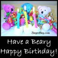 Click here to browse our collection of Happy Birthday comments and glitter graphic featuring teddy bears. This cute photo shows three teddy bears surrounded by birthday candles and ribbons. The comment reads: Have a Beary Happy Birthday!