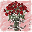 Click here to browse our entire collection of Happy Birthday flowers and floral glitter graphics. This glitter graphic features a dozen red roses with glittering stars. The comment reads: Happy Birthday!