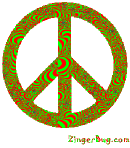 Bright red and neon green psychedelic animated peace sign