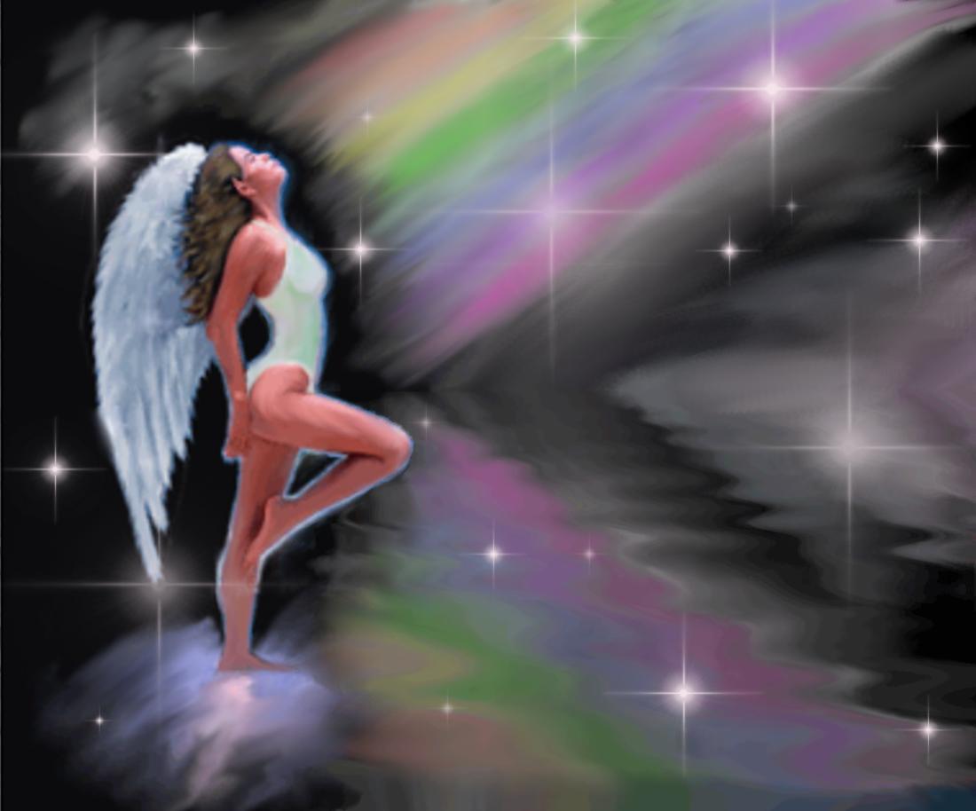 Click to get the codes for this image. Angel With Rainbow, Angels and Fairies, Fantasy Background, wallpaper or texture for, Blogger, Wordpress, or any web page, blog, desktop or phone.