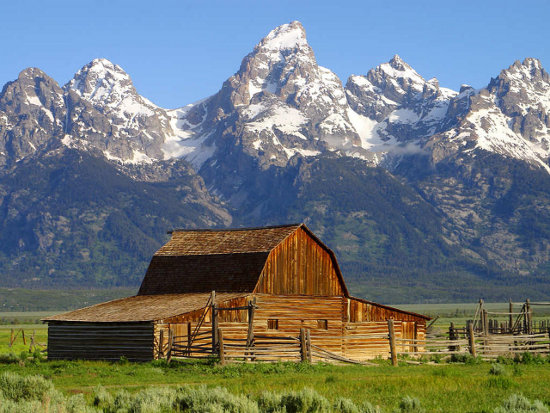 Click to get the codes for this image. Barn With Mountains In Background, Nature Landscapes  Scenery Background, wallpaper or texture for any blog, web page, phone or desktop