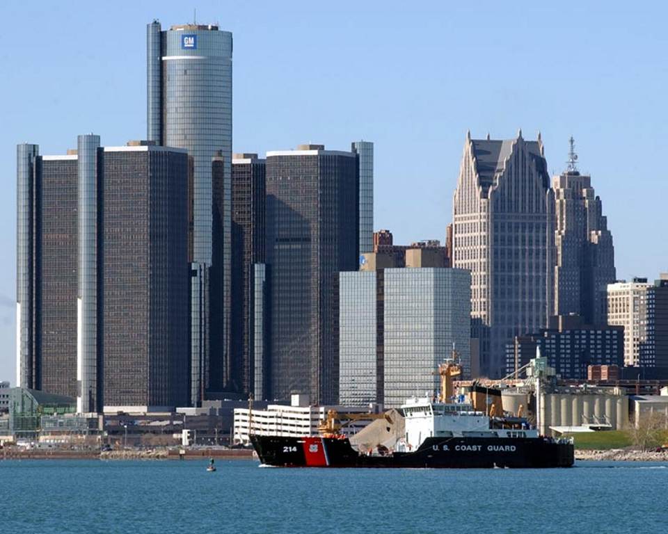 Click to get the codes for this image. Detroit Skyline With Coast Guard Boat, Cities  Buildings Background, wallpaper or texture for, Blogger, Wordpress, or any web page, blog, desktop or phone.