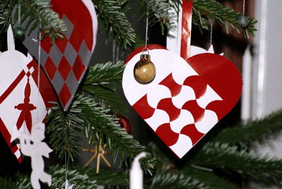 Click to get the codes for this image. Heart Shaped Christmas Tree Ornaments, Holidays  Christmas Background, wallpaper or texture for Blogger, Wordpress, or any phone, desktop or blog.