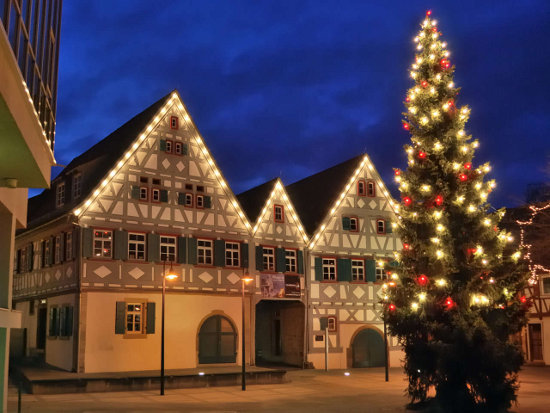 Click to get the codes for this image. Lighted Christmas Tree With Bavarian House, Holidays  Christmas Background, wallpaper or texture for Blogger, Wordpress, or any phone, desktop or blog.