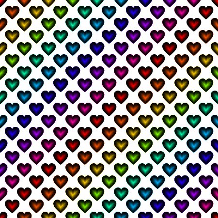 Click to get the codes for this image. Rainbow Satin Hearts On White Background Seamless, Colors  Rainbow, Hearts Background, wallpaper or texture for, Blogger, Wordpress, or any web page, blog, desktop or phone.