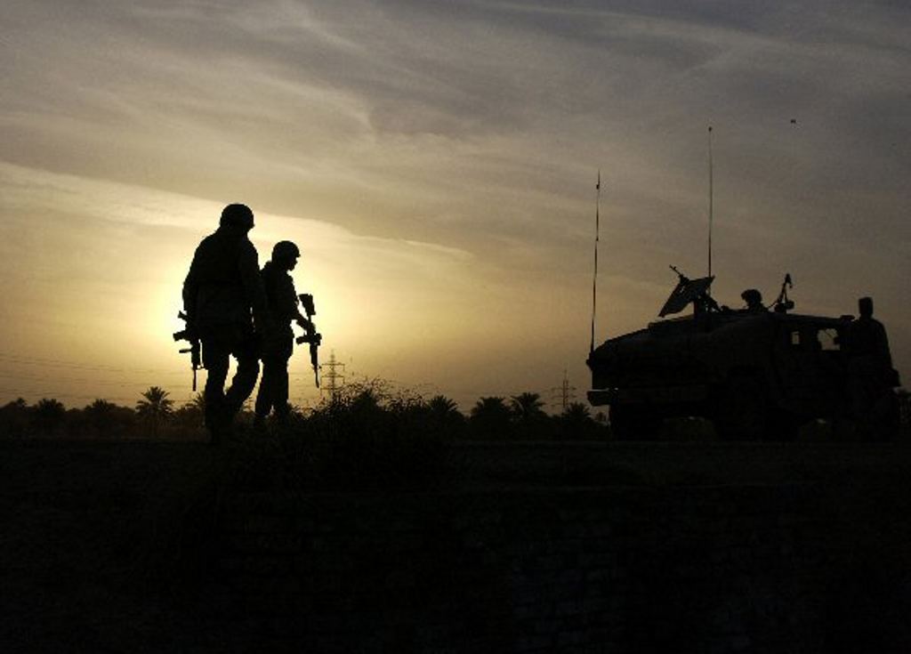 Click to get the codes for this image. Soldiers Silhouetted At Dusk, Army Military  Camouflage Background, wallpaper or texture for, Blogger, Wordpress, or any web page, blog, desktop or phone.