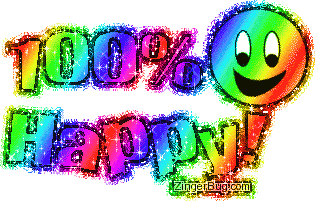 Click to get the codes for this image. 100 Percent Happy Rainbow Glitter Text Graphic, 100 Percent, Smiley Faces Free Image, Glitter Graphic, Greeting or Meme for Facebook, Twitter or any blog.
