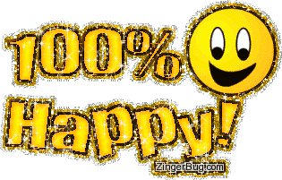 Click to get the codes for this image. 100 Percent Happy Yellow Glitter Text Graphic, 100 Percent, Smiley Faces Free Image, Glitter Graphic, Greeting or Meme for Facebook, Twitter or any blog.