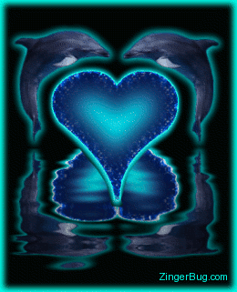 Click to get the codes for this image. Glitter graphic of 2 dolphins jumping out of the water forming a heart between them.