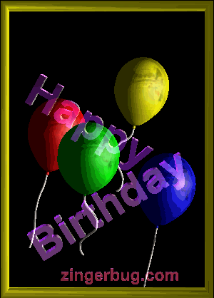 Click to get the codes for this image. This 3-dimensional graphic features four birthday balloons (one red, one green, one blue and one yellow) with animated text. The comment reads: Happy Birthday!