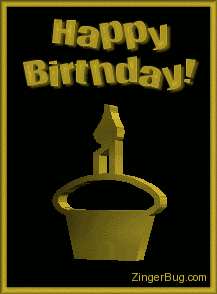Click to get the codes for this image. 3d Birthday Cupcake Gold, Birthday Cakes, 3D Birthday Graphics, Happy Birthday Free Image, Glitter Graphic, Greeting or Meme for Facebook, Twitter or any forum or blog.