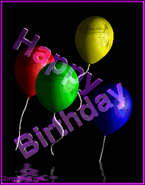 Click to get the codes for this image. This animated graphic features four 3-dimensional birthday balloons with moving 3-D text that reads: Happy Birthday. The balloons and the text are reflected in an animated pool
