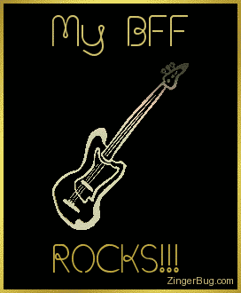 Click to get the codes for this image. This comment features a 3D rotating gold guitar charm graphic. The comment reads: My BFF Rocks!!!
