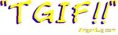 Click to get the codes for this image. Tgif 3-D Text Yellow, Happy Friday, TGIF Free Image, Glitter Graphic, Greeting or Meme for Facebook, Twitter or any forum or blog.