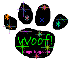 Click to get the codes for this image. Woof Paw Print With Stars, Animals  Cats, Animals  Dogs Free Image, Glitter Graphic, Greeting or Meme for Facebook, Twitter or any forum or blog.