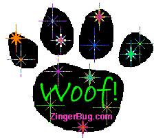 Click to get the codes for this image. Woof Colorful Stars Paw Print, Animals  Cats, Animals  Dogs Free Image, Glitter Graphic, Greeting or Meme for Facebook, Twitter or any forum or blog.