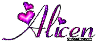 Click to get the codes for this image. Alicen Pink Purple Glitter Name With Hearts, Girl Names Free Image Glitter Graphic for Facebook, Twitter or any blog.