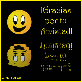 Click to get the codes for this image. This cute graphic shows a yellow smiley face reflected in an animated pool. The Comment reads: Gracias por tu Amistad, which means Thanks for your friendship in Spanish