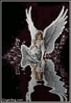 Click to get the codes for this image. This beautiful glitter graphic shows an angel sitting at the edge of an animated reflecting pool.