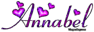 Click to get the codes for this image. Annabel Pink Purple Glitter Name With Hearts, Girl Names Free Image Glitter Graphic for Facebook, Twitter or any blog.