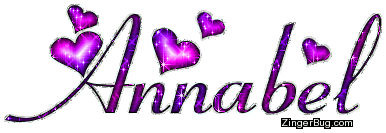 Annabel Pink Purple Glitter Name With Hearts Glitter Graphic, Greeting