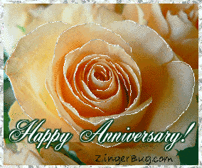 Click to get the codes for this image. This beautiful glitter graphic shows a close-up of a peach colored rose with silver glitter on the tips of each petal. The comment reads: Happy Anniversary!