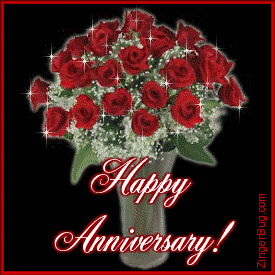 Click to get the codes for this image. This beautiful glitter graphic shows a bouquet of two dozen long stemmed roses with beautiful animated sparkles on a black background. The comment reads: Happy Anniversary!