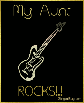Click to get the codes for this image. This comment features a 3D rotating gold guitar charm graphic. The comment reads: My Aunt Rocks!!!