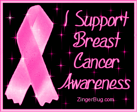 Click to get the codes for this image. This glitter graphic shows a pink ribbon on a background of animated twinkling stars. The comment reads: I Support Breast Cancer Awareness. Great for October - Breast Cancer Awareness Month