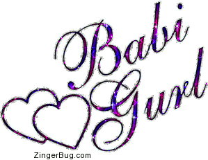 Babi Gurl Pink And Blue Glitter Text With Linked Hearts Glitter Graphic