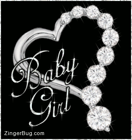 Click to get the codes for this image. This beautiful glitter graphic features a silver heart with sparkling diamonds. The comment reads: Baby Girl