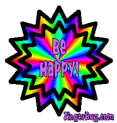 Click to get the codes for this image. Be Happy Rainbow Starburst, Be Happy Free Image, Glitter Graphic, Greeting or Meme for Facebook, Twitter or any forum or blog.
