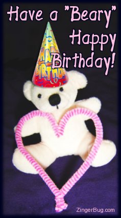 Click to get the codes for this image. Have a Beary Happy Birthday Teddy Bear with Heart, Birthday Hearts, Birthday Teddy Bears, Hearts, Teddy Bears, Happy Birthday Free Image, Glitter Graphic, Greeting or Meme for Facebook, Twitter or any forum or blog.