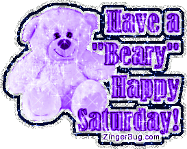 Click to get the codes for this image. This cute glitter graphic features a purple glittered teddy bear. The comment reads: Have a Beary Happy Saturday!