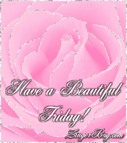 Click to get the codes for this image. This beautiful glitter graphic shows a close-up of a pink rose with silver glitter on the tips of each petal. The comment reads: Have a Beautiful Friday!